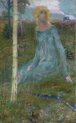 Sitzendes Mädchen in einer Landschaft
